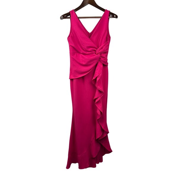 Women’s FQA Small Magenta Evening Dress with Ruffled Knot Design - Picture 1 of 7